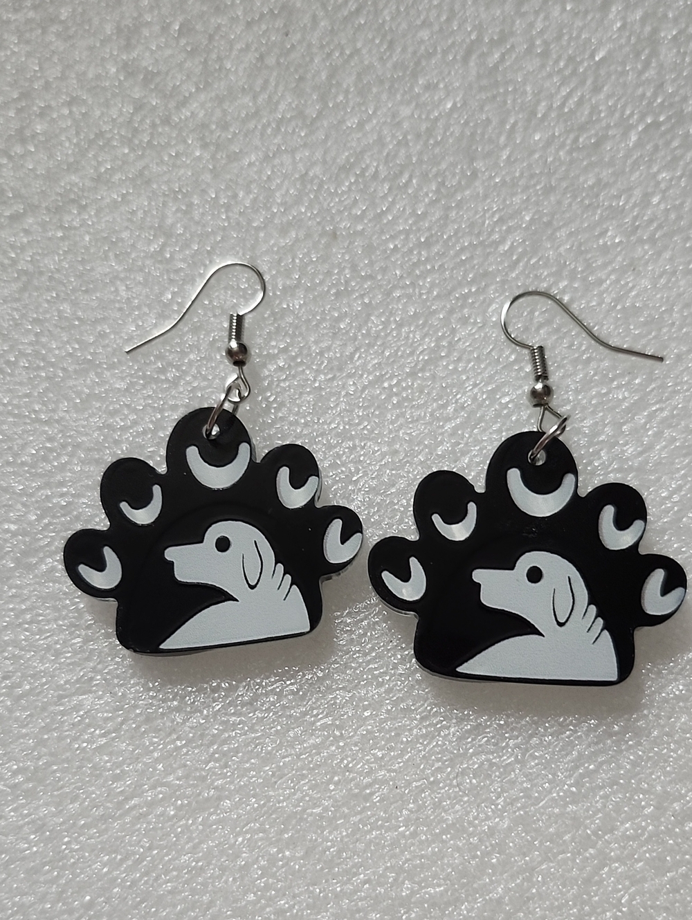 Hand Crafted Black and White Dog Paw Earrings